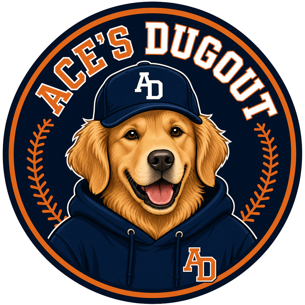 Ace's Dugout badge logo with Ace, the golden retriever mascot