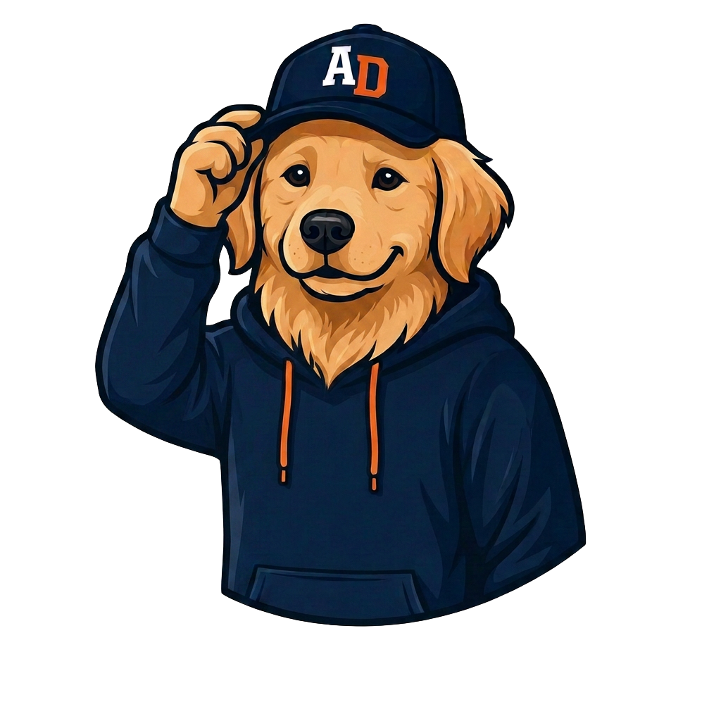 Ace the golden retriever mascot tipping his cap